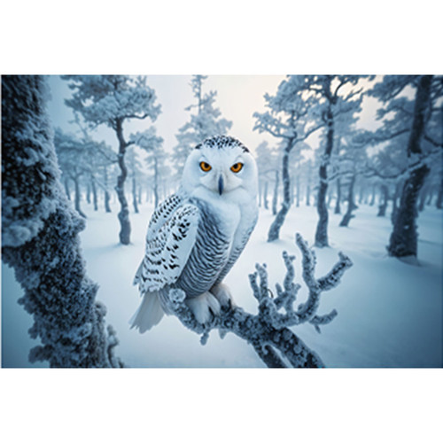 SNOWY OWL ON BRANCH PNL 20.5"x17"