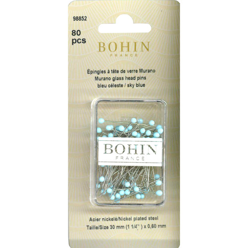 PIN GLASS HEAD 1.25"80c SKY BL PK OF 5 EA