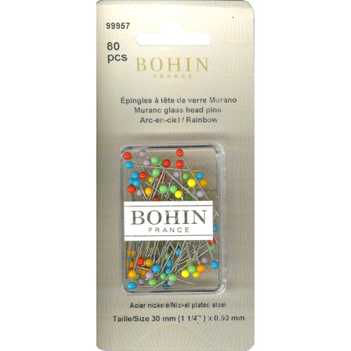 PIN GLASS HEAD 1.25"80c RAINBO PK OF 5 EA