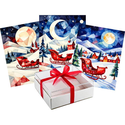 NOTE CARD SANTAS SLEIGH COLL 6ct SET
