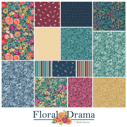 FAT QTR FLORAL DRAMA (14 FQs - NO PNL) PK OF 2 EA
