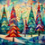 NOTE CARD QUILTED TREES I PK OF 6 EA