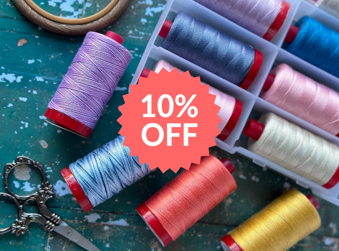 10% Off Aurifil Cotton Mako 12wt