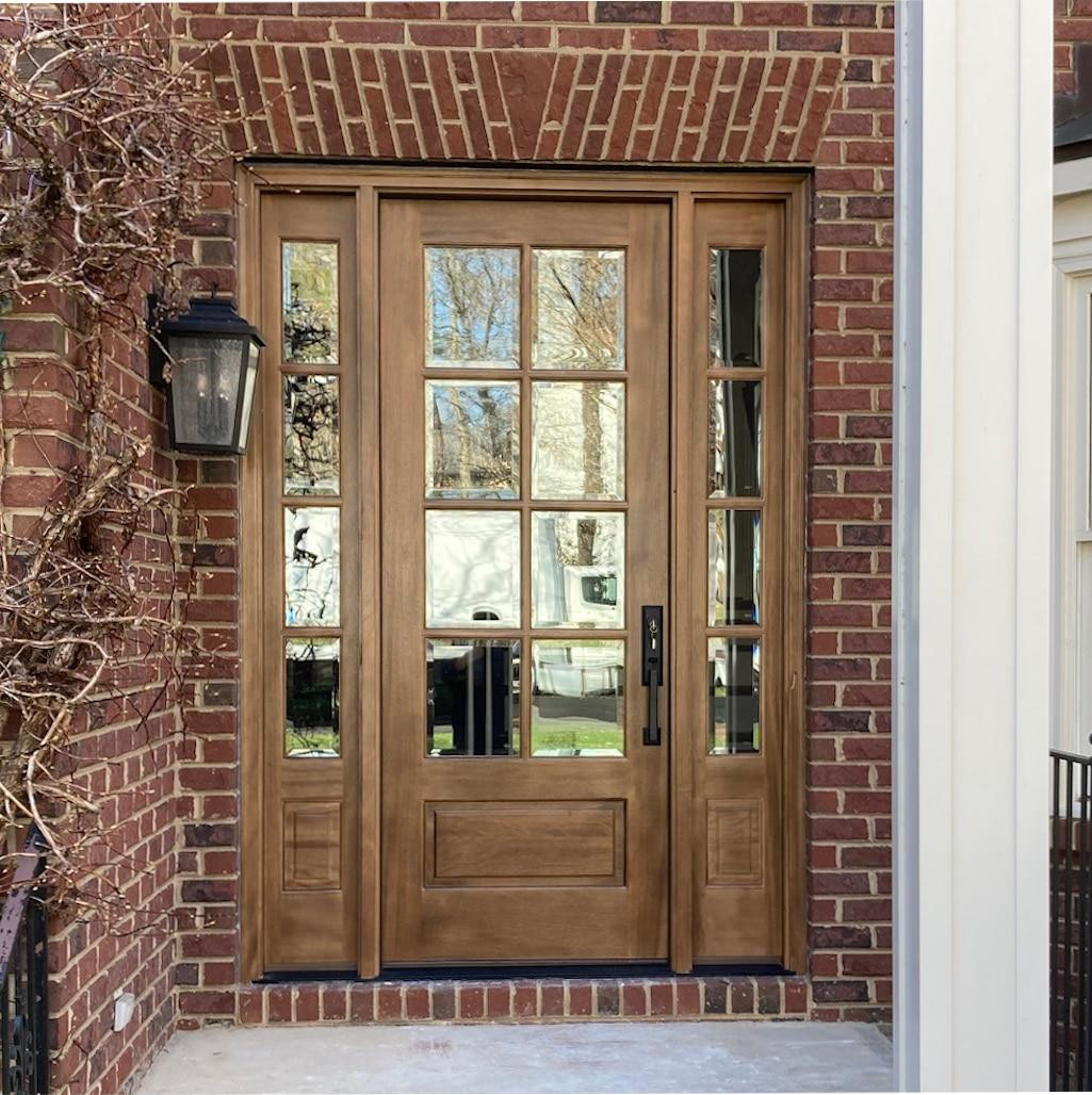 Mahogany 8 Lite Single Front Entry Door with Sidelights Clear