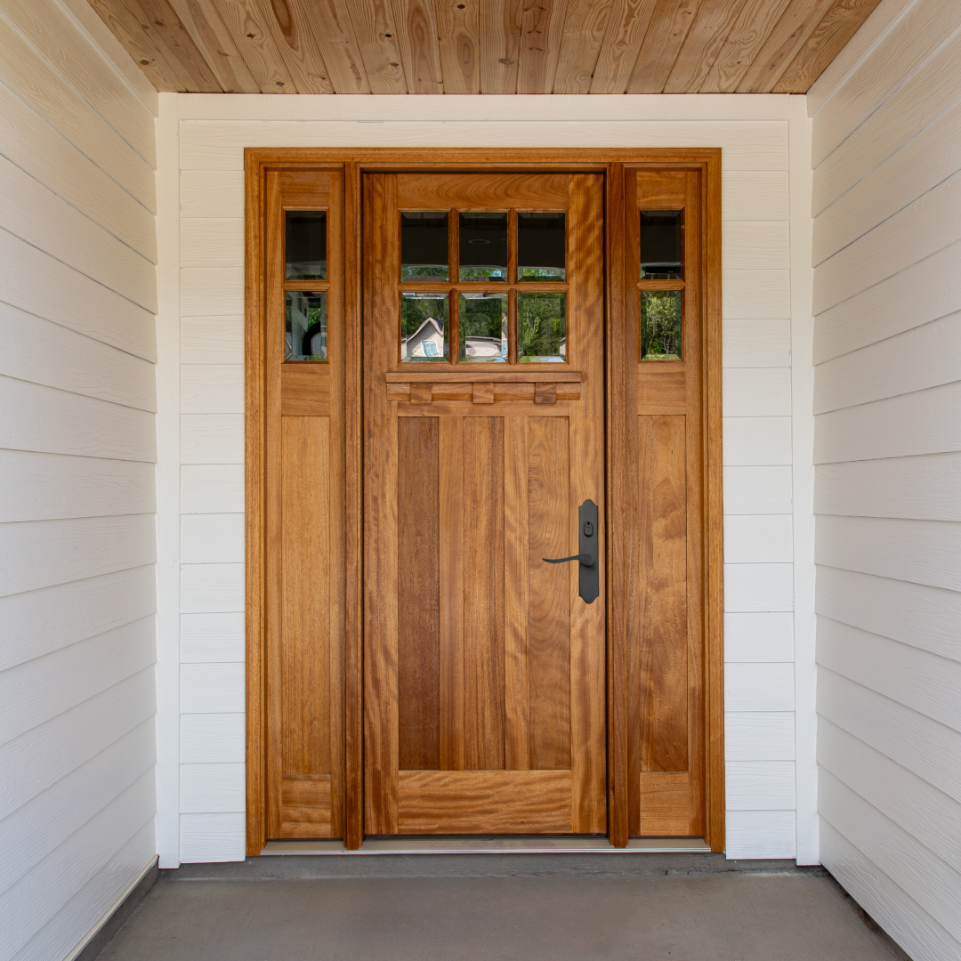 武武トントン！ Mahogany Craftsman 6 Lite Front Door with 2 Lite Sidelights