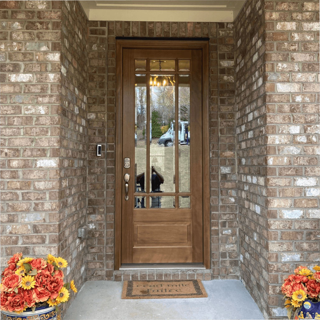 Mahogany 9 Lite Prairie Style Single Front Entry Door Clear Bevel