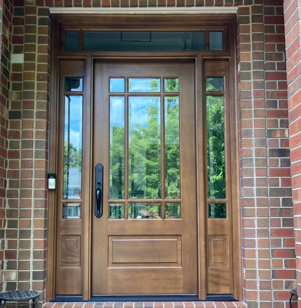 Prairie Style Mahogany 9 Lite Front Entry Door with Sidelights and
