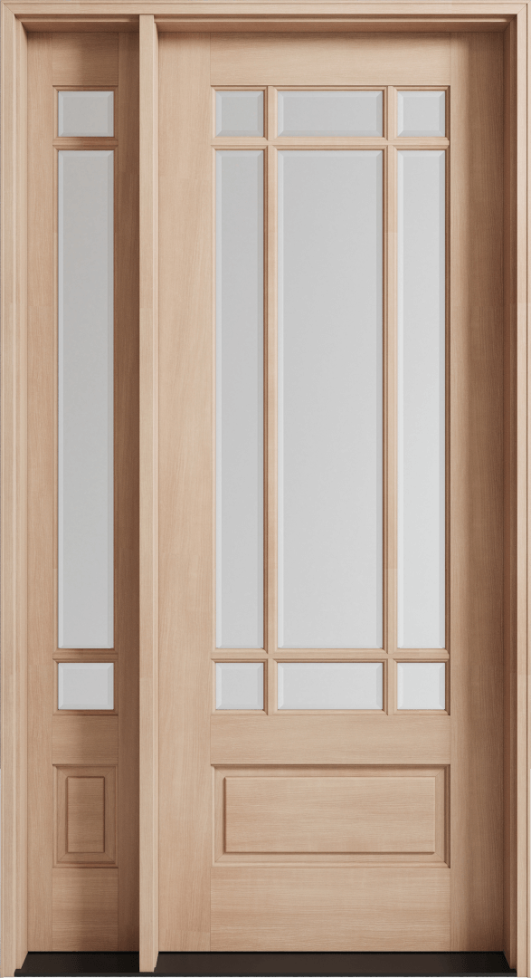 Mahogany 9 Lite Prairie Style Single Front Entry Door with Sidelight ...