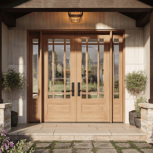 Door#　ライト② Mahogany 9 Lite Prairie Style Double Front Entry Door with