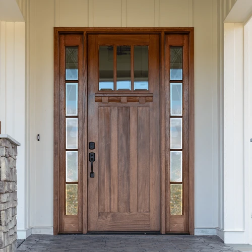 Door#　ライト② Mahogany Craftsman 3 Lite Front Entry Door with Sidelights and 5