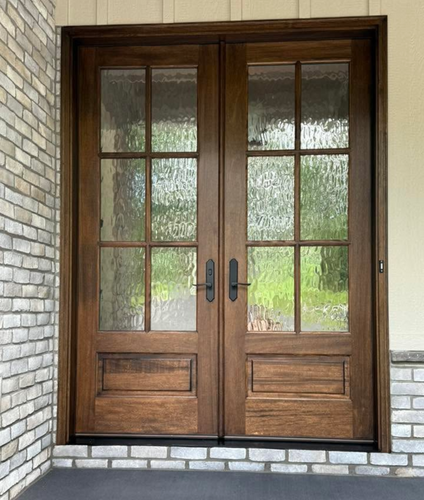 Elegant 6 Lite mahogany double front door with Flemish glass for privacy and sophisticated style. Available at GrandEntryDoors.com. Elegant 6 Lite mahogany double front door with Flemish glass for privacy and sophisticated style. Available at GrandEntryDoors.com.