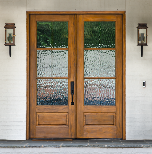 Elegant 3 Lite Mahogany double entry door with Flemish Low-E glass for timeless beauty. Available at GrandEntryDoors.com.