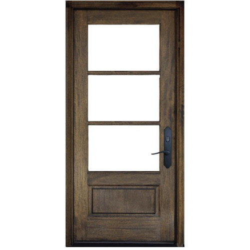 Contemporary 3 Lite mahogany single front entry door that enhances curb appeal with modern design and natural light. Available at GrandEntryDoors.com.