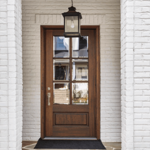 Mahogany 6 Lite oversized 42” x 96” single entry door featuring clear bevel or Flemish glass for grand style, durability, and timeless curb appeal. Available at GrandEntryDoors.com.