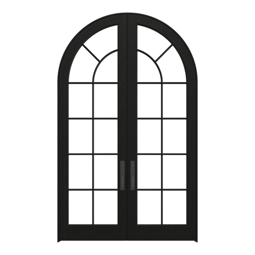 Radius top 11-lite SDL HVHZ impact rated double entry door with arched divided lite glass pattern