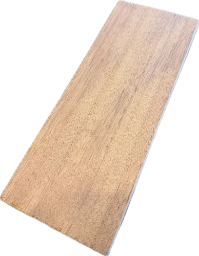 Mahogany wood sample for testing stains, 3 by 8 inches.