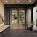 Mahogany double front door with 3/4 lite 6-lite glass, wood entry for traditional or modern homes. Mahogany double front door with 3/4 lite 6-lite glass, wood entry for traditional or modern homes.
