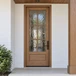 42" x 96" mahogany Andalucia 6 lite front door with flemish glass and a raised bottom panel