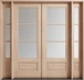 Beautiful wood double entry door with sidelights and Clear Bevel or Flemish textured Low-E glass.