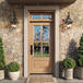 Warm and welcoming 4 Lite mahogany single door with clear bevel glass and a 2 Lite transom above. Available at Grandentrydoors.com. Warm and welcoming 4 Lite mahogany single door with clear bevel glass and a 2 Lite transom above. Available at Grandentrydoors.com.