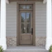 Mahogany 4 Lite single entry door with 2 Lite transom featuring clear bevel glass.