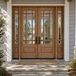 Beautiful mahogany 9 Lite double entry door with sidelights and clear bevel glass that enhances curb appeal and architectural balance. Available at GrandEntryDoors.com.