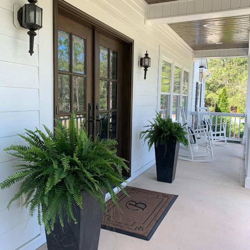 6 Lite mahogany double front door combining refined style and superior energy efficiency. Available at GrandEntryDoors.com.