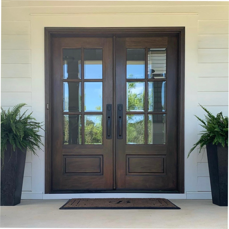 Mahogany 6 Lite double entry door featuring clear bevel glass for timeless beauty and natural light. Available at GrandEntryDoors.com. Mahogany 6 Lite double entry door featuring clear bevel glass for timeless beauty and natural light. Available at GrandEntryDoors.com.