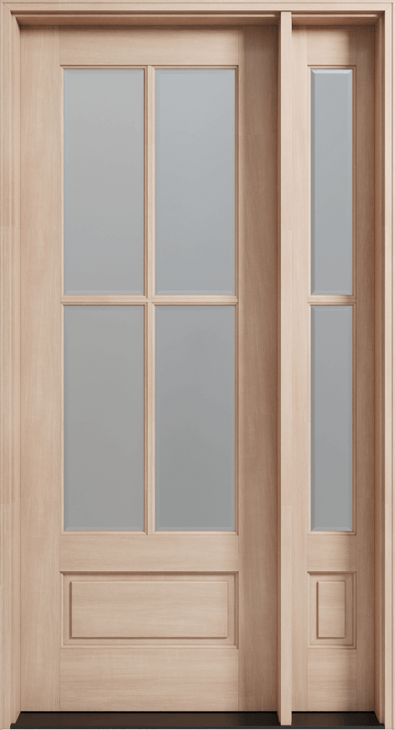 4 Lite mahogany wood door with single sidelight. Available at Grandentrydoors.com. 4 Lite mahogany wood door with single sidelight. Available at Grandentrydoors.com.
