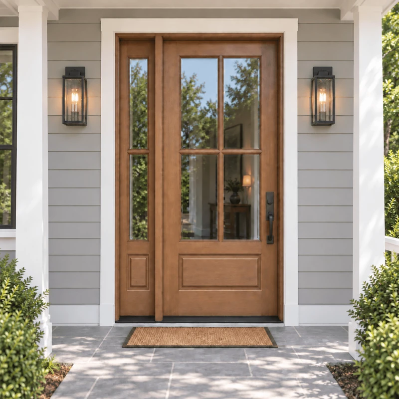 Andalucia mahogany 4 lite single entry door with left-hand sidelight and clear beveled glass