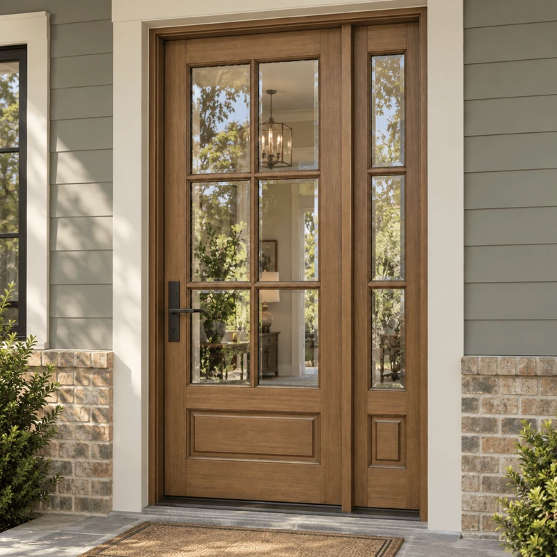 Andalucia Mahogany 6 Lite single front door with single sidelight with Clear Bevel glass.