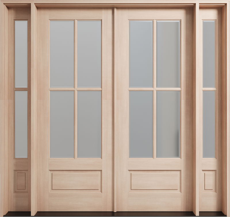 4 Lite mahogany double door with sidelights. Available at Grandentrydoors.com. 4 Lite mahogany double door with sidelights. Available at Grandentrydoors.com.