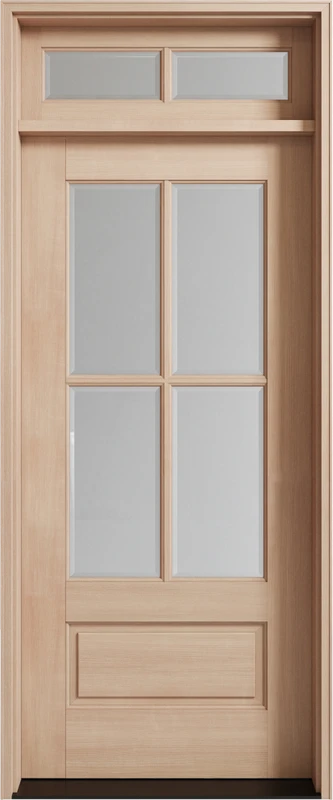 Mahogany 4 Lite single entry door with 2 Lite transom designed for timeless style, warmth, and curb appeal. Available at GrandEntryDoors.com.
