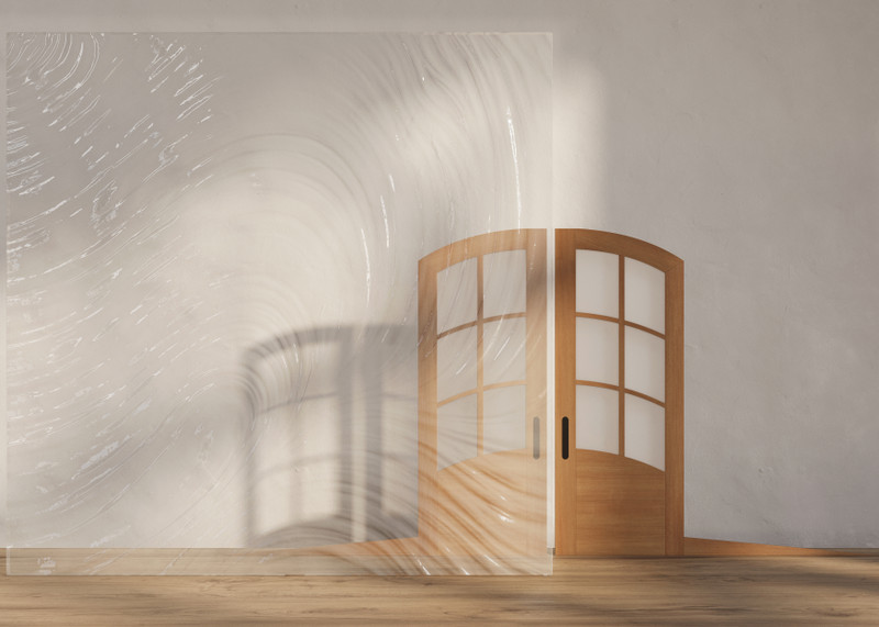 Baroque door glass with swirling texture.