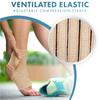 Ventilated elastic and adjustable compression straps.