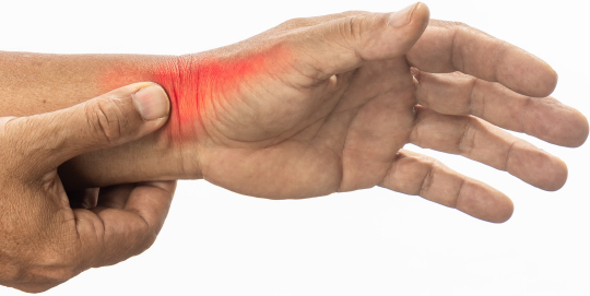 Image of someone experiencing pain at the base of their wrist/thumb.