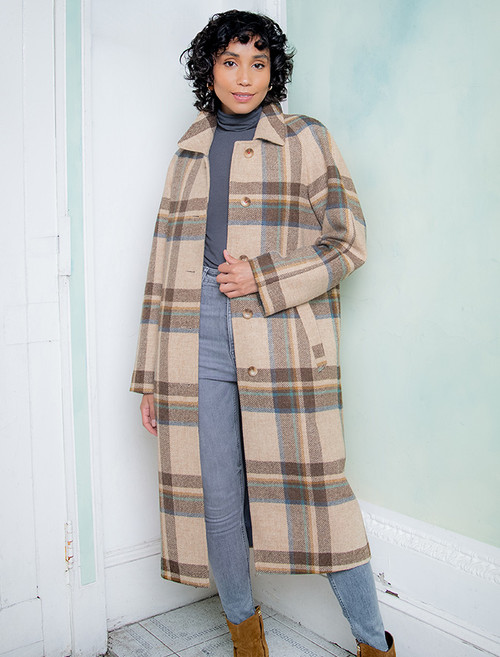 Shauna Long Tweed Coat - Cream Block Check
