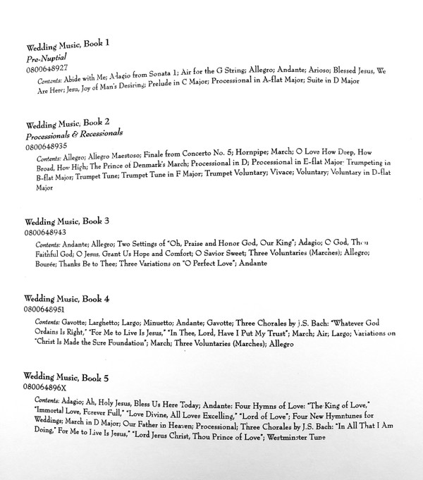 David N. Johnson, Wedding Music, Book 2: Processionals and Recessionals