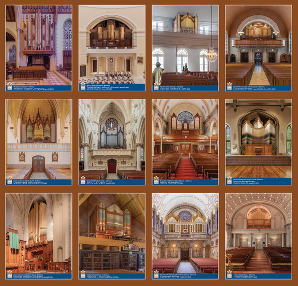 The complete listing of pages in the 2024 OHS Pipe Organ Calendar