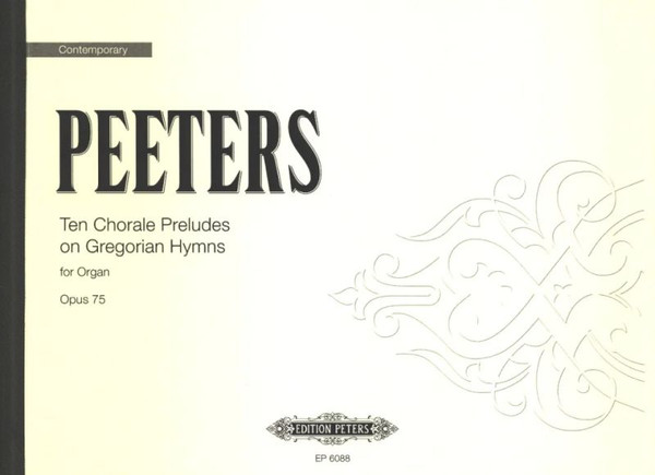 The first volume of Peeters set of Chorale Preludes based on Gregorian themes. Includes the chant melody and Latin/English text at the beginning of each prelude. Creator Alme Siderum, Jesu Redemptor Omnium, Audi, Benigne Conditor, Vexilla Regis prodeunt, Ad Regias Agni Dapes, Veni Creator Spiritus, Pange Lingua, Iste Confessor Ave Maris Stella, Lucis Creator Optime.

Ed. Peters, 38 pgs, easy/med dif.