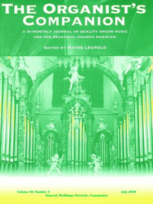 The Organist's Companion is a bi-monthly volume of organ music designed to meet the various needs of organists, pianists, and amateur keyboardists. The March, 2026, issue contains ten arrangements of patriotic tunes aimed at use during America 250, by Michael McCabe, Vincent M. Ryan, Robin Dinda, Anthony Giamanco, Alfred V. Fedak, Roy Belfield, Jr., Dennis Janzer, Larry Visser, Balint Karosi and Pamela Decker.

A Song for America AMERICA/MATERNA
HAIL COLUMBIA
DIXIE
FINLANDIA
NATIONAL ANTHEM
LIFT EVERY VOICE
CHARLESTOWN
Trumpet Tune on "Hail to the Chief"
Preludio alla Marcia on "Battle Hymn of the Republic"
Keller's American Hymn
2026, Wayne Leupold; 36 pgs, easy/med
