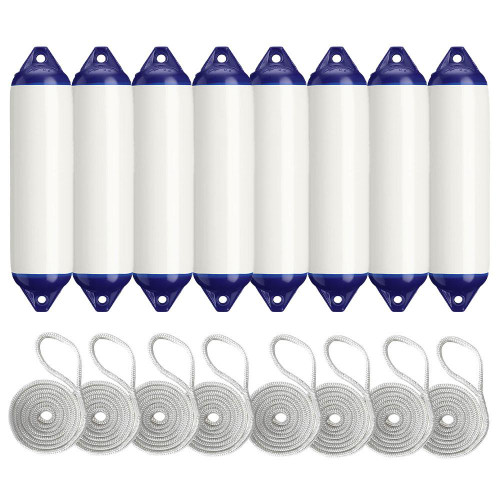  Polyform 15 x 61cm F1 Cylindrical Fender Bundle White/Blue (8 Pack) 