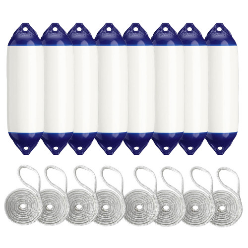 Polyform 20 x 66cm F02 Cylindrical Fender Bundle White/Blue (8 Pack)