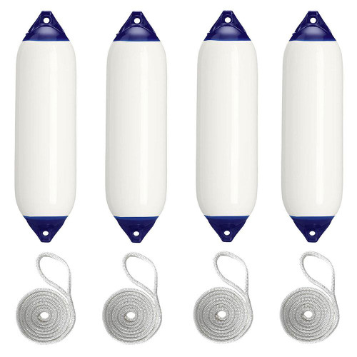  Polyform 29 x 109cm F6 Cylindrical Fender Bundle White/Blue (4 Pack) 