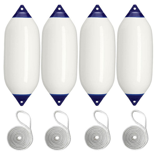  Polyform 38 x 102cm F7 Cylindrical Fender Bundle White/Blue (4 Pack) 