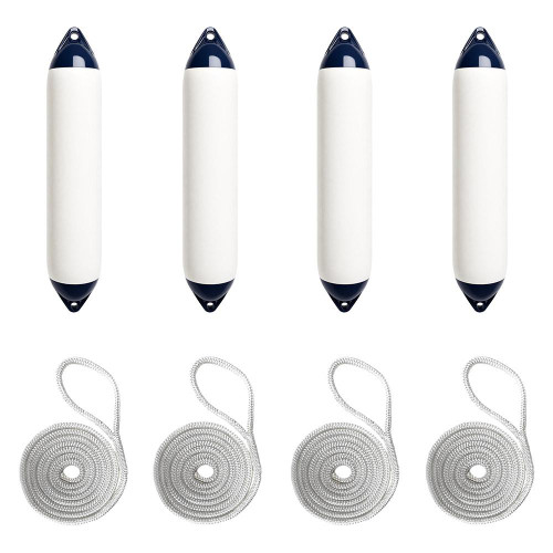 Harrington Marine Harrington 19 x 101cm Size 5 Cylindrical Fender Bundle White/Navy (4 Pack) 