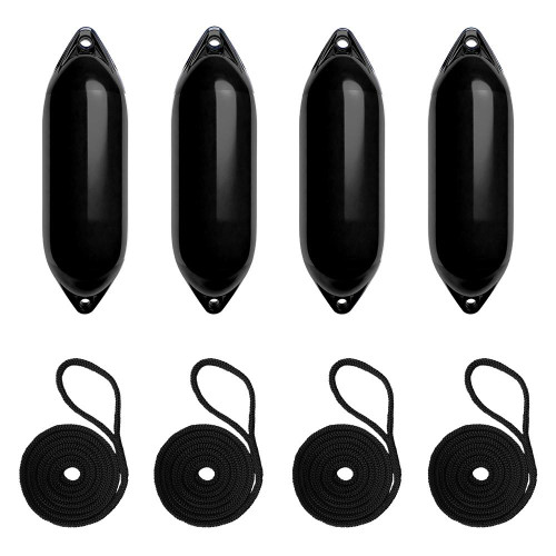 Harrington Marine Harrington 11 x 30cm Size 1 Cylindrical Fender Bundle Black (4 Pack) 