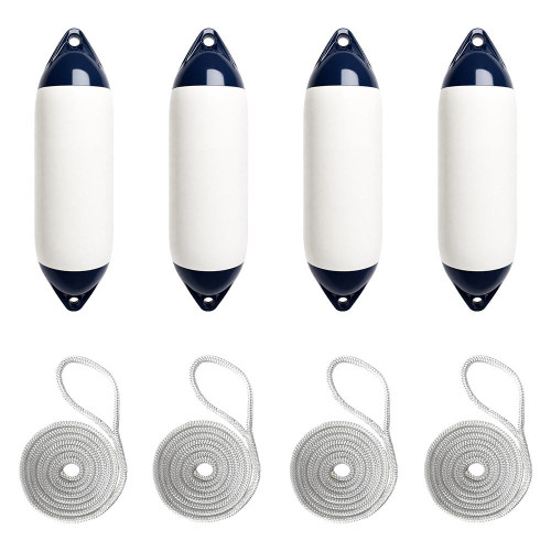 Harrington Marine Harrington 14 x 58cm Size 2 Cylindrical Fender Bundle White/Navy (4 Pack) 