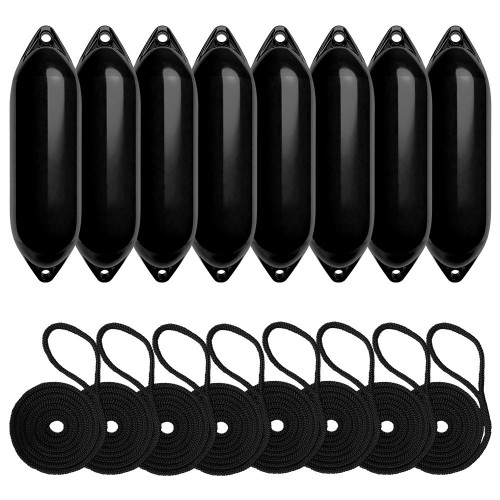 Harrington Marine Harrington 14 x 58cm Size 2 Cylindrical Fender Bundle Black (8 Pack) 