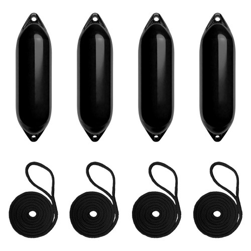 Harrington Marine Harrington 14 x 58cm Size 2 Cylindrical Fender Bundle Black (4 Pack) 